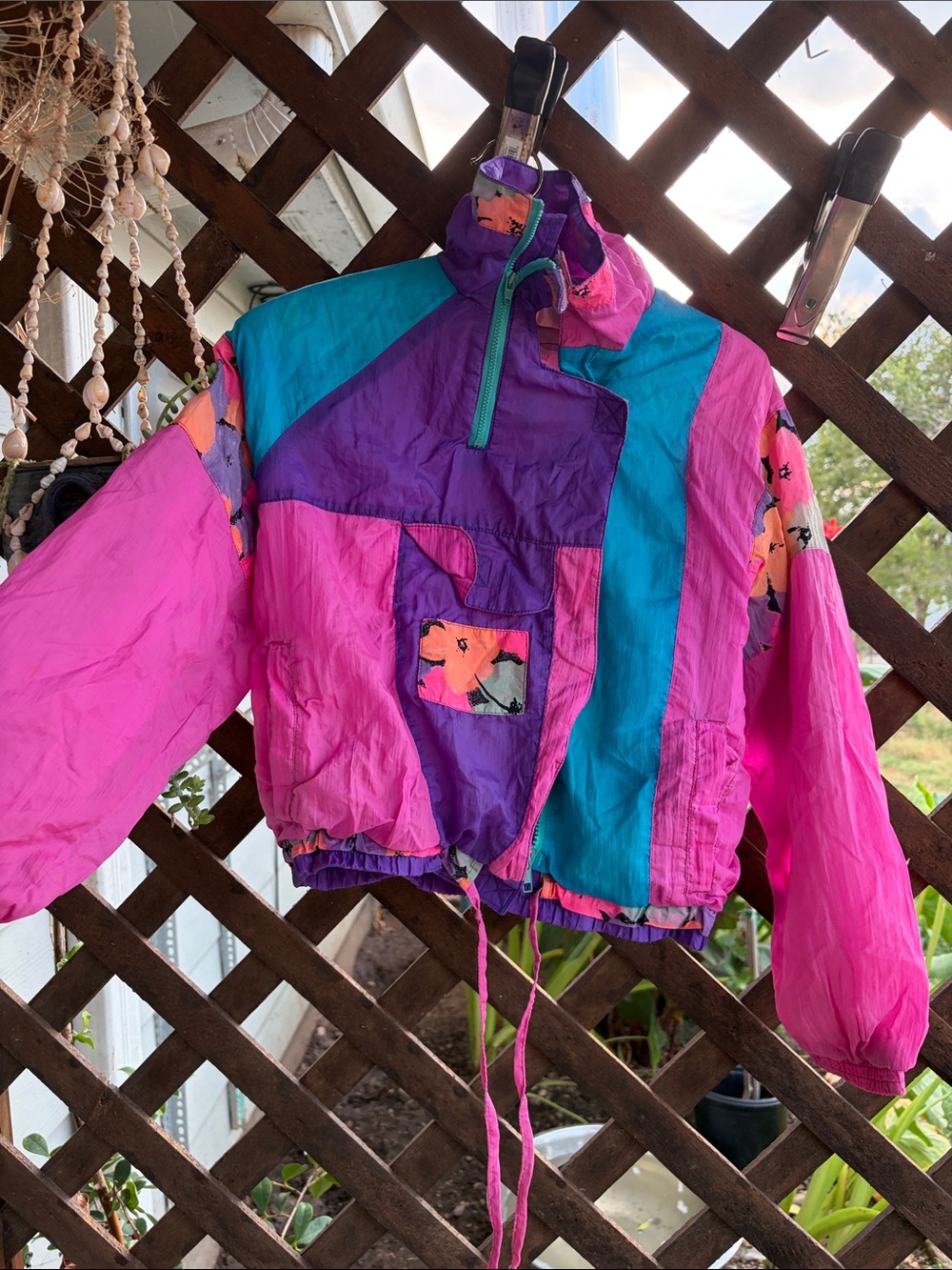 Vintage Kids Bright Colorblock Windbreaker Jacket - Pink & Teal